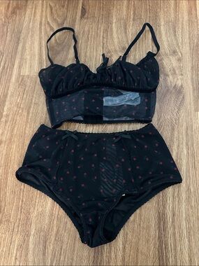 Forever 21 Black Sheer Floral Bralette Set with Red Rose Print